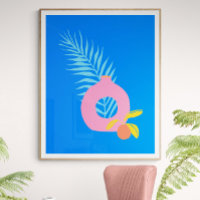 Colourful Boho Botanical Fruit Art in Blue