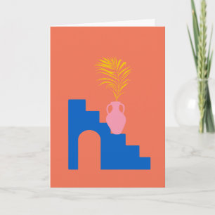 Colourful Boho Botanical Shapes in Orange and Blue Note Card