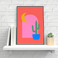 Colourful Boho Cactus Moon Shapes in Red and Pink