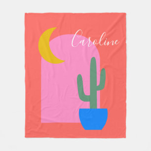 Colourful Boho Cactus Moon Shapes in Red Custom  Fleece Blanket