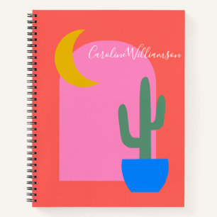 Colourful Boho Cactus Moon Shapes in Red Custom Notebook