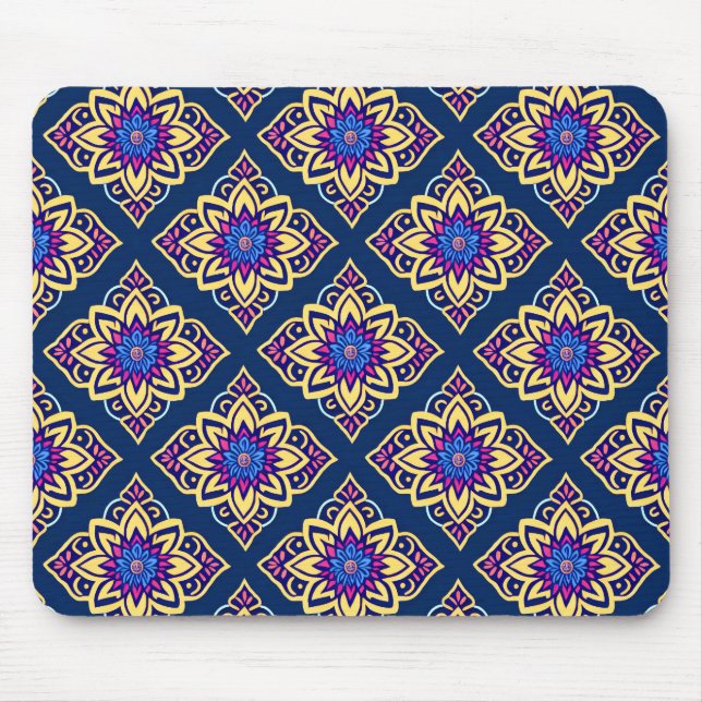 Colourful Boho Chic Geometric Floral Pattern Mouse Pad (Front)
