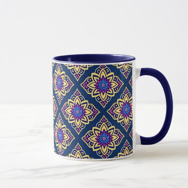 Colourful Boho Chic Geometric Floral Pattern Mug (Right)