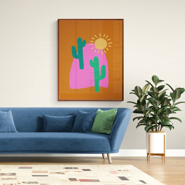 Colourful Boho Desert Cactus Art Illustration Poster (Creator Uploaded)