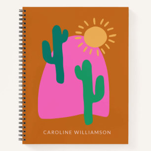 Colourful Boho Desert Cactus Art Personalised Notebook