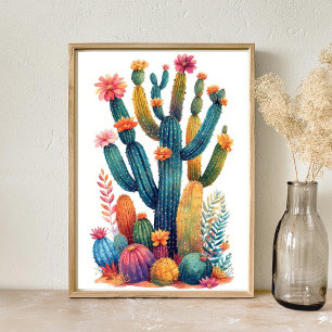 Colourful Boho Desert Cactus Art Poster