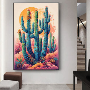 Colourful Boho Desert Cactus Art Poster