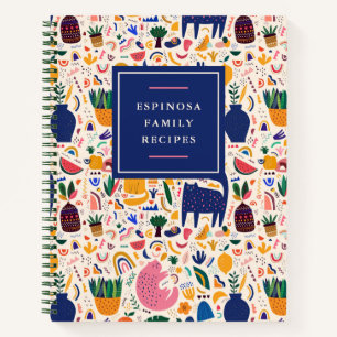 Colourful Boho Desert Cats Pattern Family Recipes Notebook