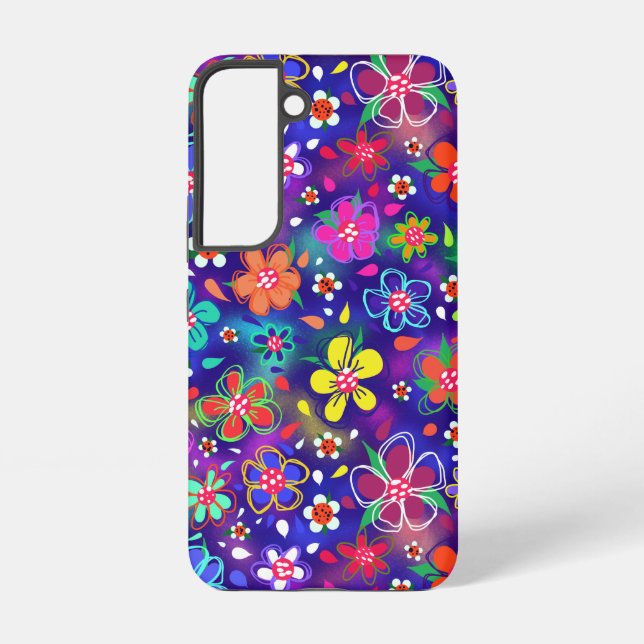 Colourful Boho Doodle Flowers Samsung Galaxy S22 Case (Back)