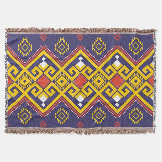 Colourful Boho Ethnic Tribal Throw Blanket  (Front)