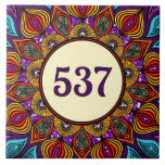 Colourful Boho Fancy Decorative House Number Plaqu Ceramic Tile<br><div class="desc">Charming abstract modern house number plaque with fancy boho vibes,  to personalise with your digits or your monogram.</div>