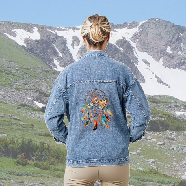 Colourful Boho Feather Dreamcatcher Denim Jacket (Creator Uploaded)