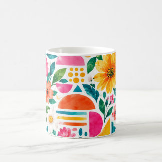 Colourful Boho Floral Coffee Mug - Vibrant Abstrac