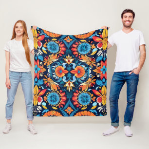 Colourful Boho Floral Elegance: Vibrant Mandala Fleece Blanket