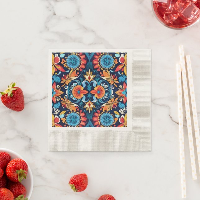 Colourful Boho Floral Elegance: Vibrant Mandala Napkin (Insitu)