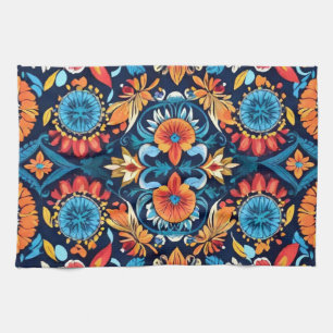 Colourful Boho Floral Elegance: Vibrant Mandala Tea Towel