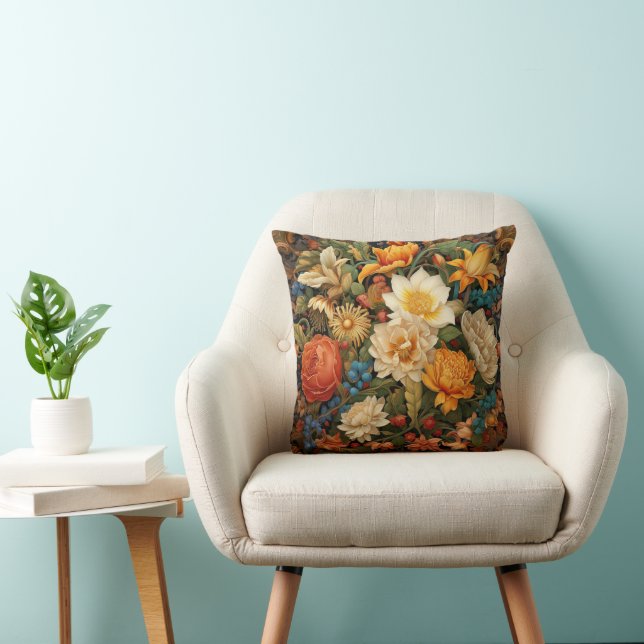 Colourful Boho Floral Flowers Throw Pillow (Chair)