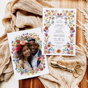 Colourful Boho Floral Garden Photo Wedding Invitation