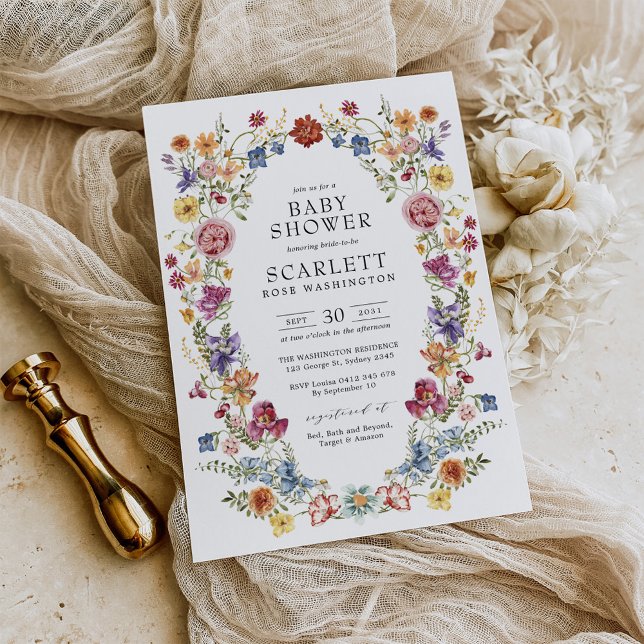 Colourful Boho Floral Garden Wreath Baby Shower Invitation (Creator Uploaded)