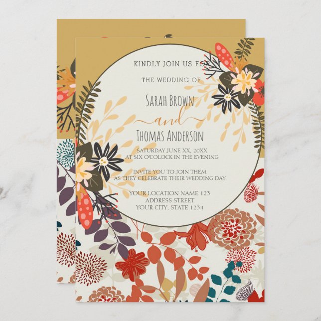 COLOURFUL BOHO FLORAL INVITATION (Front/Back)