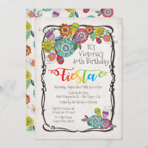 Colourful Boho Floral Mexican Fiesta Birthday Invitation