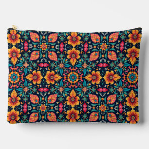 Colourful Boho Floral Pattern Elegant Symmetry Accessory Pouch