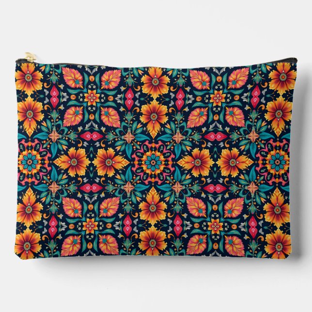 Colourful Boho Floral Pattern Elegant Symmetry Accessory Pouch (Front)