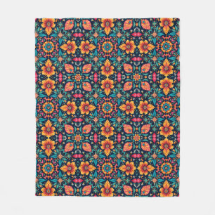 Colourful Boho Floral Pattern Elegant Symmetry Fleece Blanket