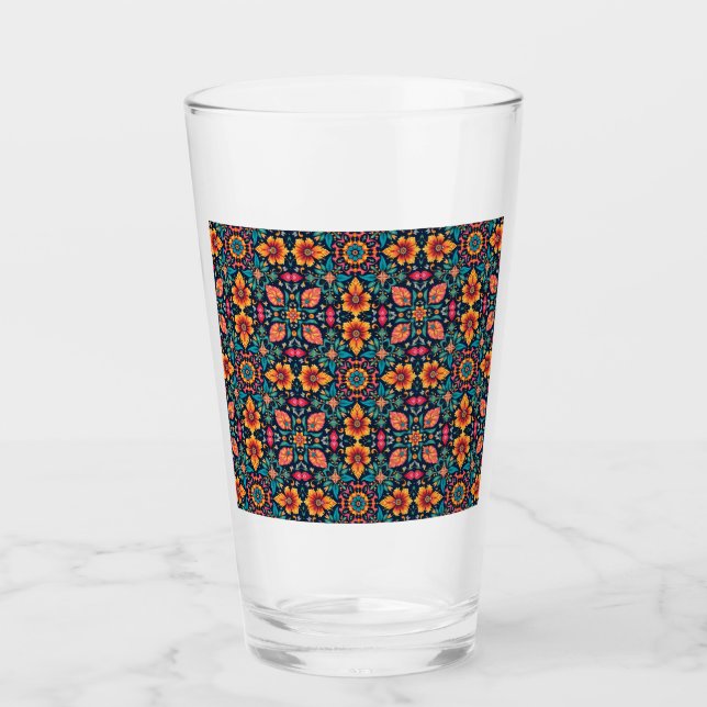 Colourful Boho Floral Pattern Elegant Symmetry Glass (Front)