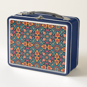Colourful Boho Floral Pattern Elegant Symmetry Metal Lunch Box