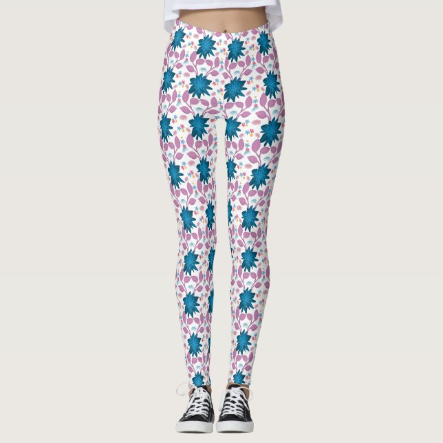 Colourful Boho Floral Pattern Retro Flower  Leggings (Front)