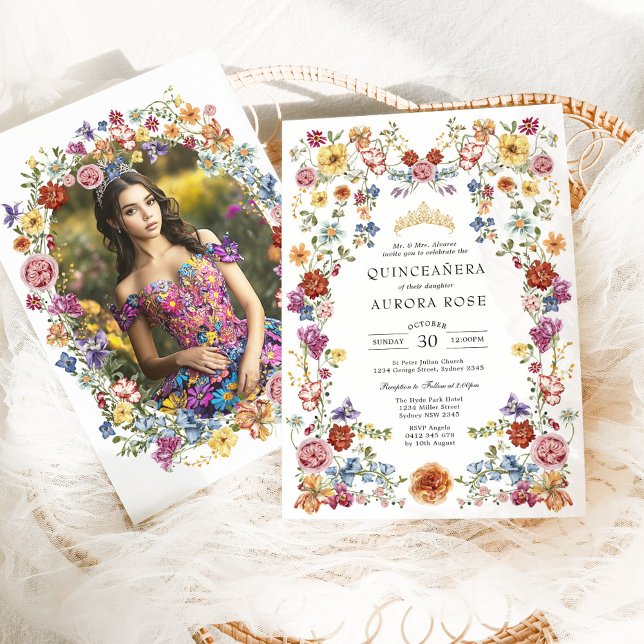 Colourful Boho Floral Quinceañera Mis Quince Invitation (Creator Uploaded)