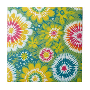 Colourful Boho Floral Tie Dye Design Ceramic Tile