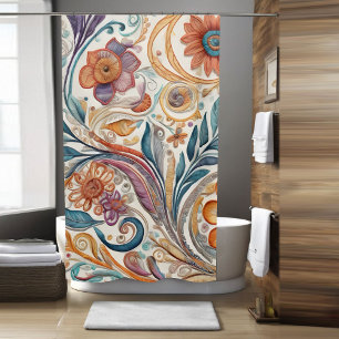 Colourful Boho Flower Theme Shower Curtain