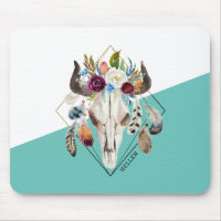 Colourful boho flowers geometric bull skull