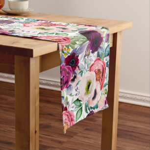 Colourful boho flowers pattern medium table runner