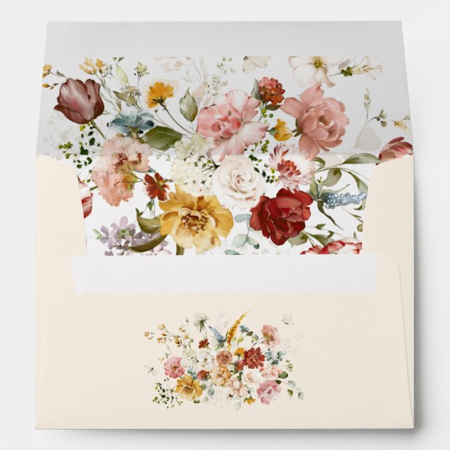 Colourful Boho Garden Flowers Return Address Envelope (Back (Bottom))