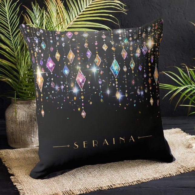 Colourful Boho Gems on Black ID1035 Cushion (Creator Uploaded)