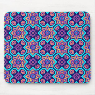 Colourful Boho Geometric Floral Pattern Mouse Pad