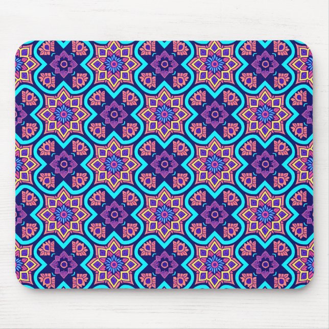 Colourful Boho Geometric Floral Pattern Mouse Pad (Front)