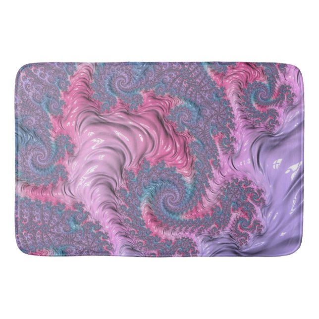 Colourful Boho Hippie Groovy Trippy Pastel Fractal Bath Mat (Front)