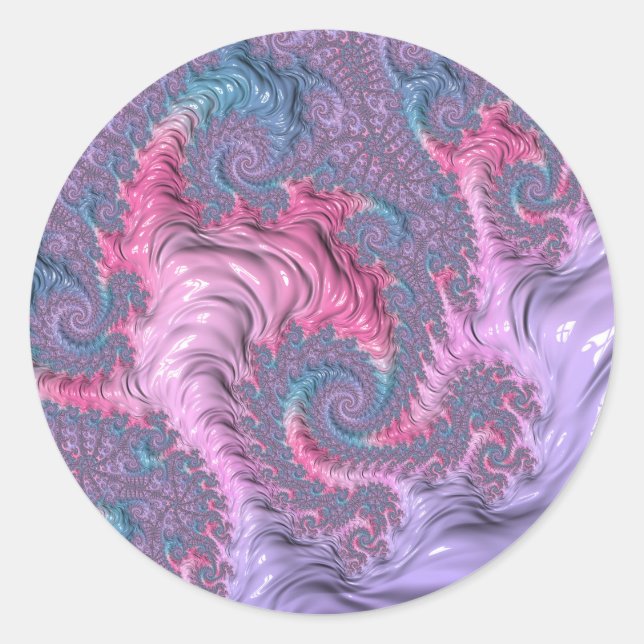 Colourful Boho Hippie Groovy Trippy Pastel Fractal Classic Round Sticker (Front)