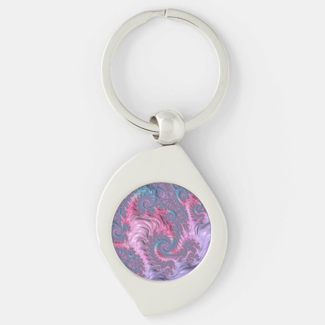 Colourful Boho Hippie Groovy Trippy Pastel Fractal Key Ring (Front)