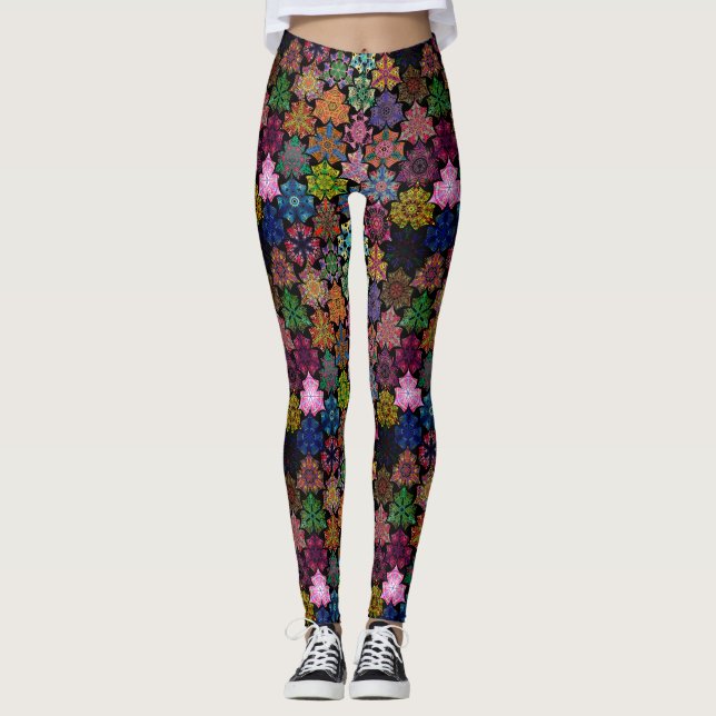 Colourful Boho Mandala Pattern Leggings (Front)