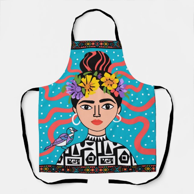 Colourful Boho Mexican Folk Art Kitchen Apron (Front)
