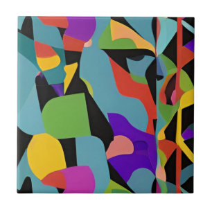 Colourful boho modern abstract art blue red patter ceramic tile