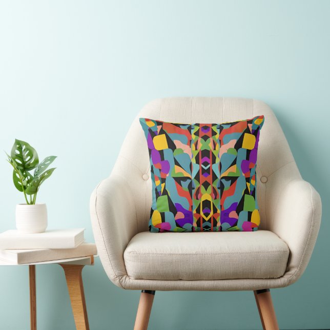 Colourful boho modern abstract art blue red patter cushion (Chair)