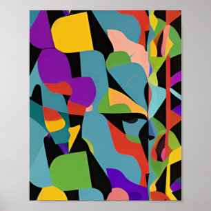 Colourful boho modern abstract art blue red patter poster