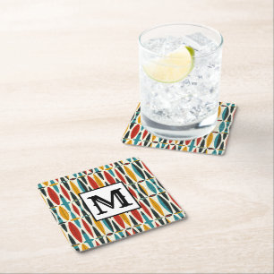 Colourful Boho Monogram Square Paper Coaster