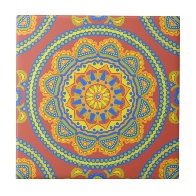 Colourful Boho Moroccan Ceramic Tile (Front)